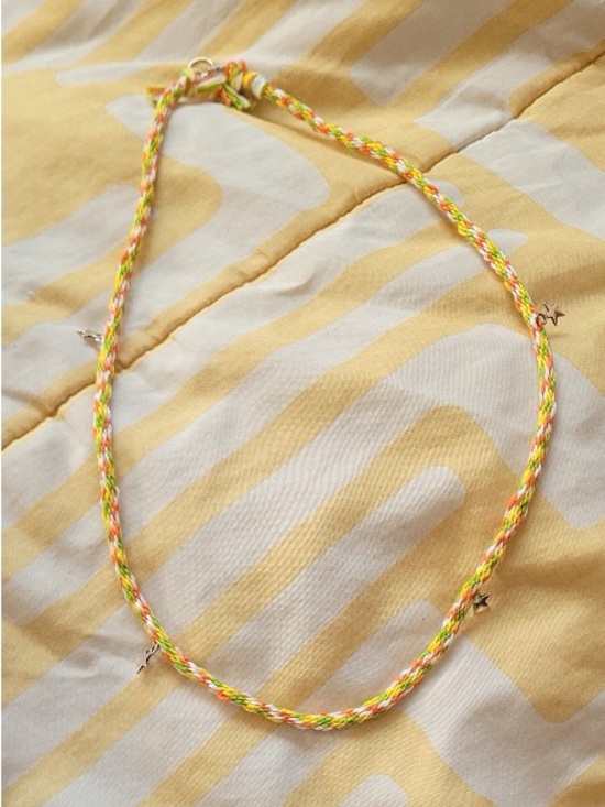 Handmade Jewelry - Handmade Braided Star Charm Necklace in Yellow orange green white unisex